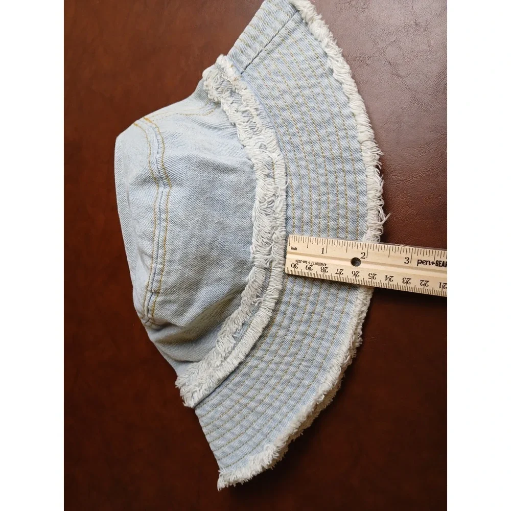 David and Young Light Blue Denim Bucket Hat Fray Hem One Size Fits 8' #1535